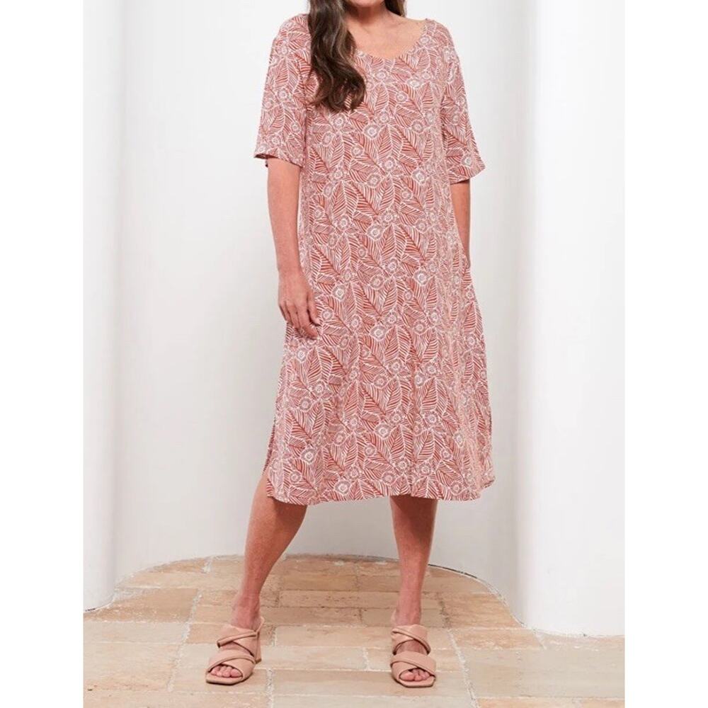 LC Waikiki V Neck Patterned Short Sleeve Viscose Maxi Dress Size 42